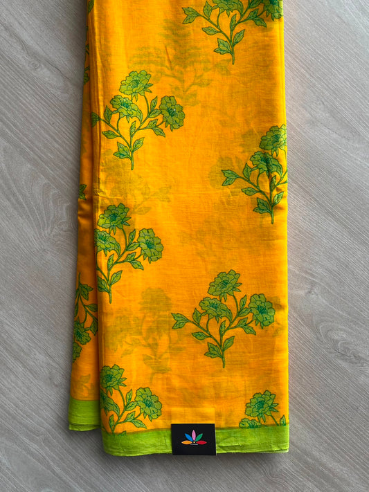 Orange Peel Shade Printed Fine Mul Cotton Saree - 33286