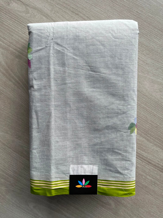 Light Gray Handloom Starched Bengal Cotton Jamdani Saree (Without Blouse) - 33307