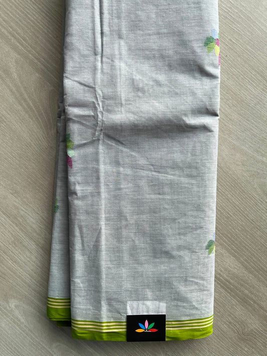 Light Gray Handloom Starched Bengal Cotton Jamdani Saree (Without Blouse) - 33307