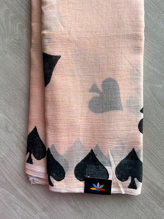 Peach Blush Printed Mul Cotton Saree (Without Blouse) - 34978