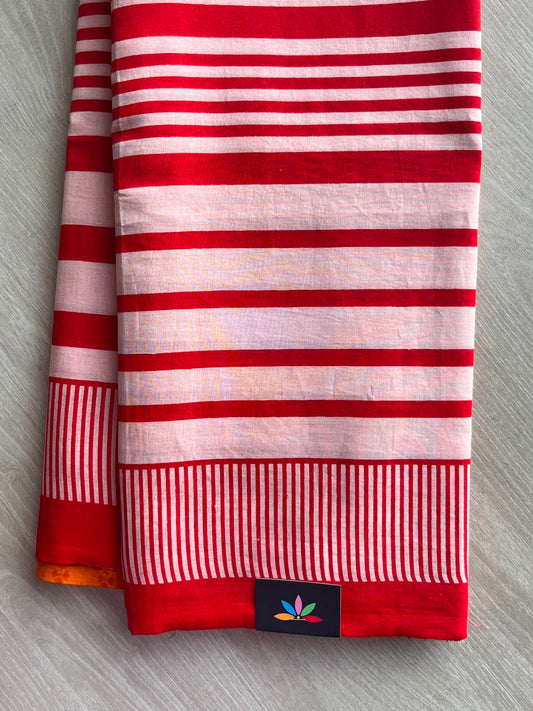 Lava Red Printed Fine Mul Cotton Saree - 34989