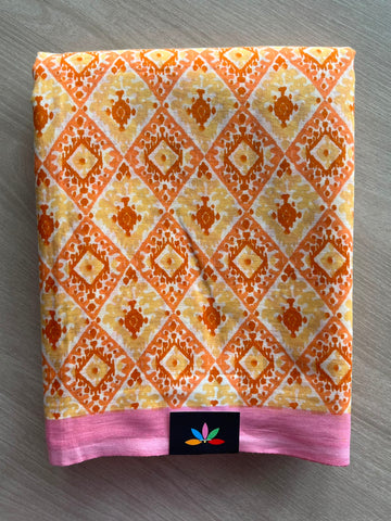 Apricot Orange Printed Fine Mul Cotton Saree - 34991