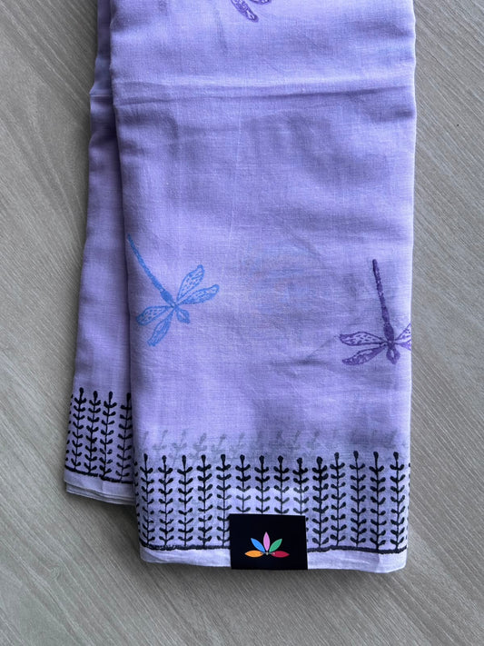 Lavender Printed Mul Cotton Saree (Without Blouse) - 35373