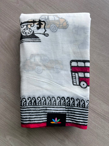 Printed Mul Cotton Saree (Without Blouse) - 35380
