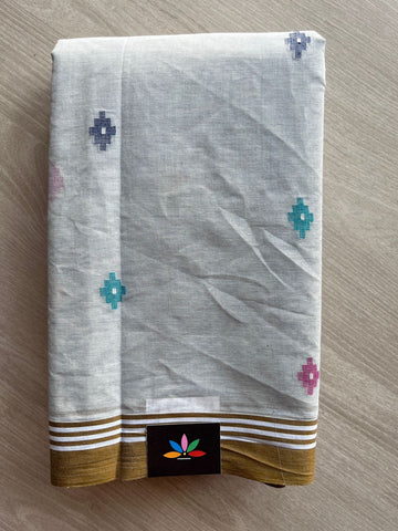 Steel Gray Handwoven Bengal Jamdani Cotton Saree(Without blouse)- 27896
