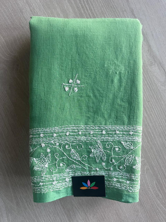 Kantha Hand Stitched Mul Cotton Saree - 28822_28823