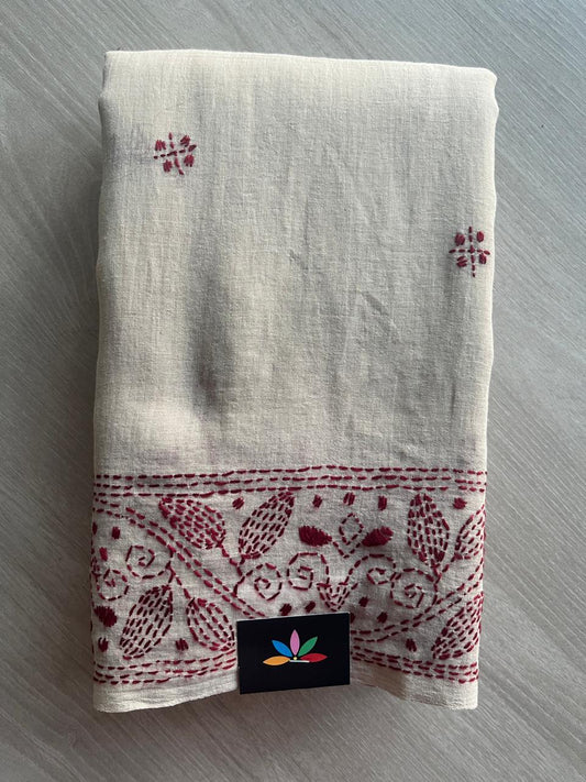 Kantha Hand Stitched Mul Cotton Saree - 28826