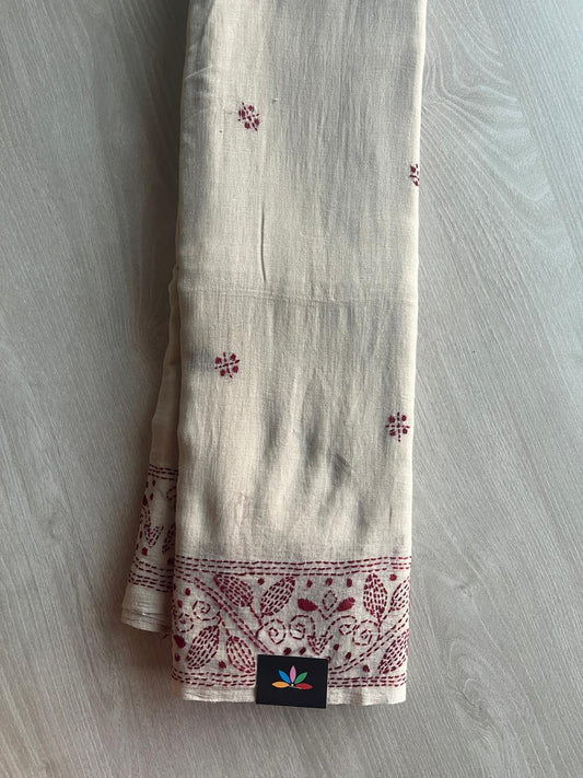 Kantha Hand Stitched Mul Cotton Saree - 28826