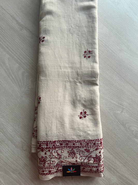 Kantha Hand Stitched Mul Cotton Saree - 28828