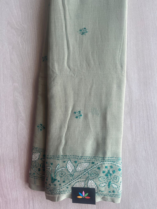 Kantha Hand Stitched Mul Cotton Saree - 28829