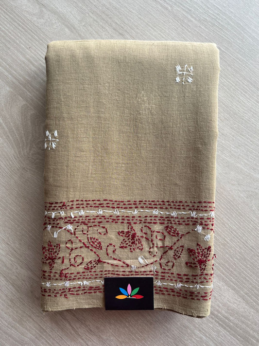 Kantha Hand Stitched Mul Cotton Saree - 28837