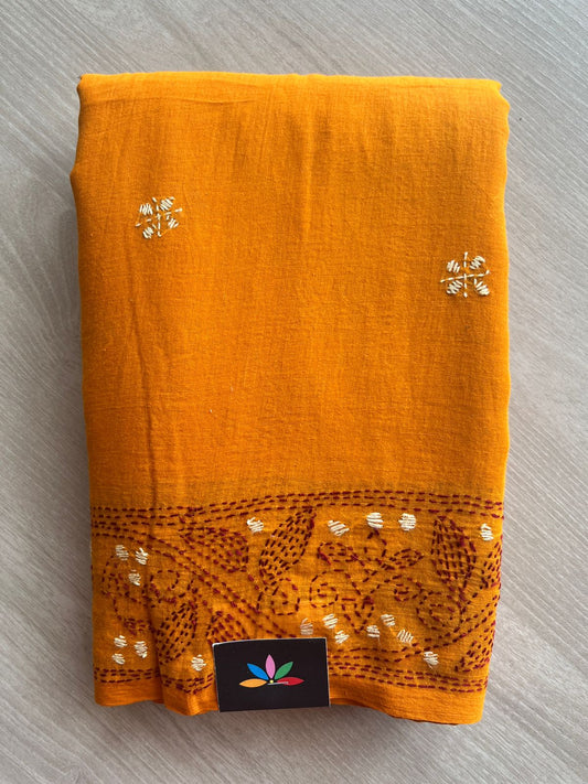 Kantha Hand Stitched Mul Cotton Saree - 28839