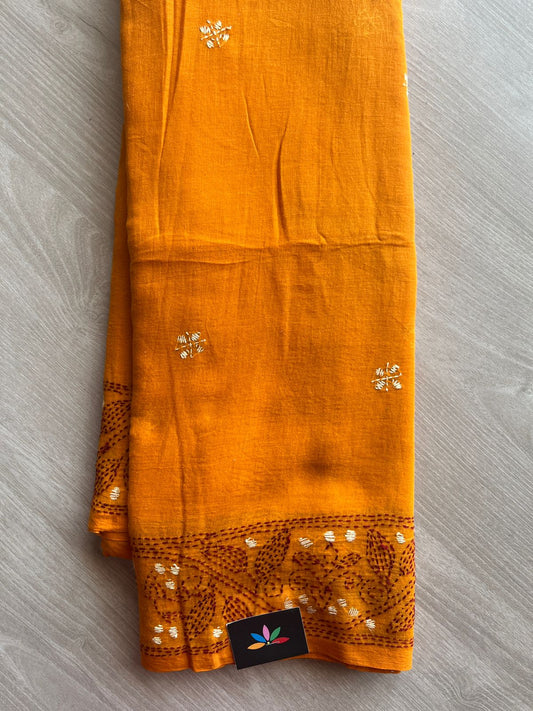 Kantha Hand Stitched Mul Cotton Saree - 28839