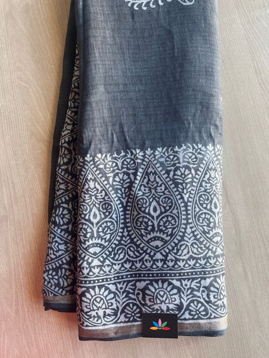 Designer Handcrafted Fine Linen Saree - 28844