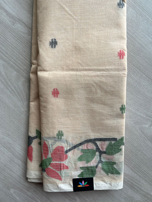 Light Beige Handloom Fine Jamdani Cotton Saree (Starched) -31211