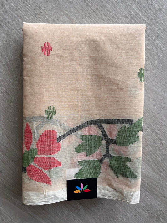 Light Beige Handloom Fine Jamdani Cotton Saree (Starched) -31211