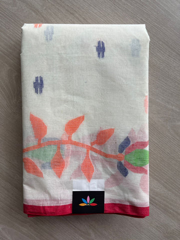 Off White Handloom Fine Jamdani Cotton Starched Saree (Without blouse) -31212