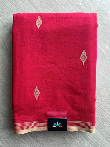 Bright Red Handloom Bengal Soft Cotton Jamdani Saree-31218