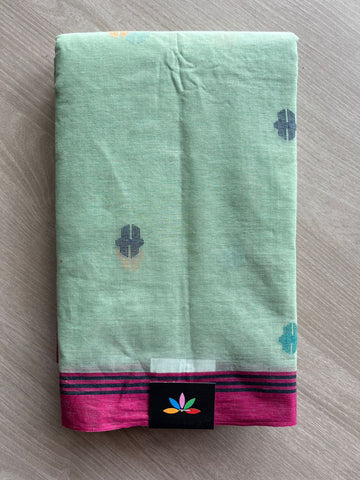 Pastel Green Handloom Bengal Jamdani Cotton Starched Saree (Without blouse) -31224