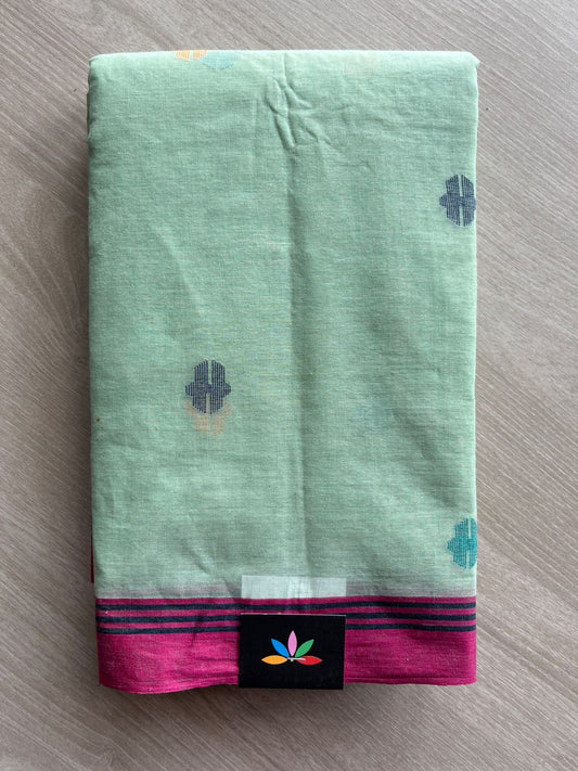 Pastel Green Handloom Bengal Jamdani Cotton Starched Saree (Without blouse) -31224