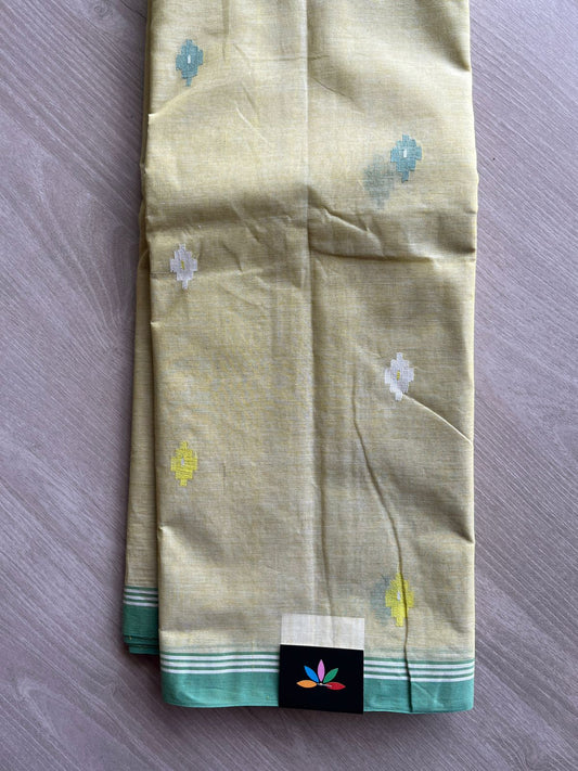 Light Pastel Green Handloom Bengal Jamdani Cotton Starched Saree (Without blouse) -31227