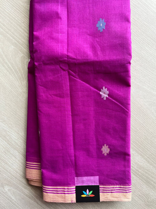 Dark Magenta Handloom Bengal Jamdani Cotton Starched Saree (Without blouse) -31230