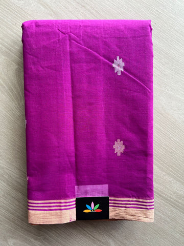 Dark Magenta Handloom Bengal Jamdani Cotton Starched Saree (Without blouse) -31230