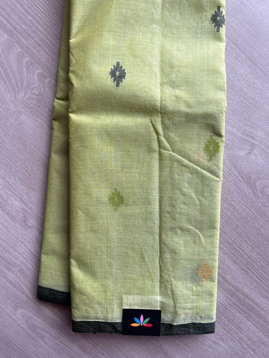 Pastel Green Handloom Bengal Jamdani Cotton Starched Saree (Without blouse) -31233