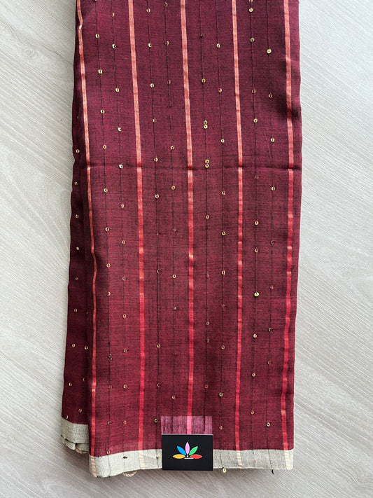 Double Tone (Maroon/Black) Cotton Sequin Work Saree -31236-31237