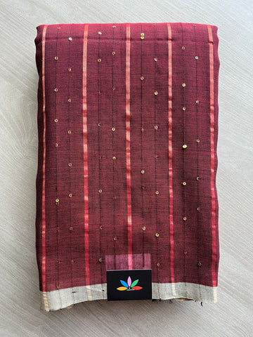 Double Tone (Maroon/Black) Cotton Sequin Work Saree -31236-31237