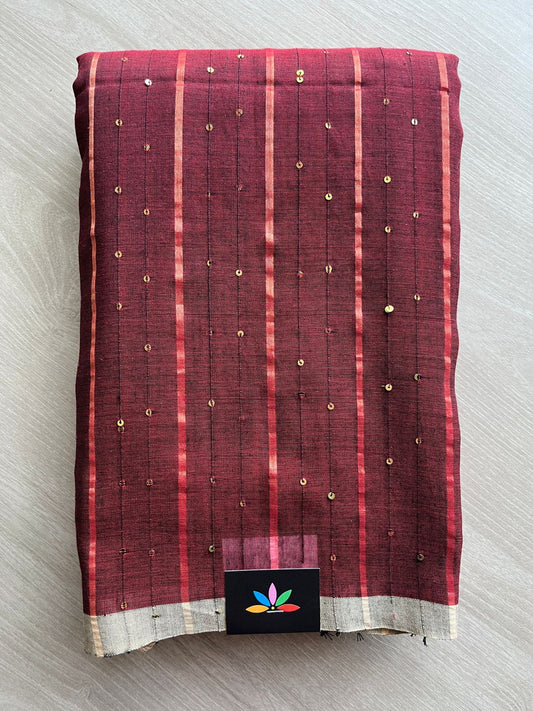 Double Tone (Maroon/Black) Cotton Sequin Work Saree -31236-31237