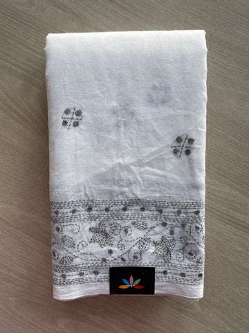 Kantha Stitched Mul Cotton Saree - 35734