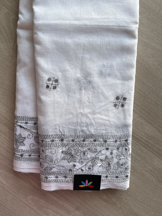 Kantha Stitched Mul Cotton Saree - 35734