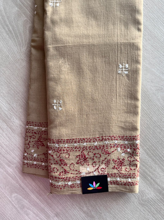 Kantha Stitched Mul Cotton Saree - 35735
