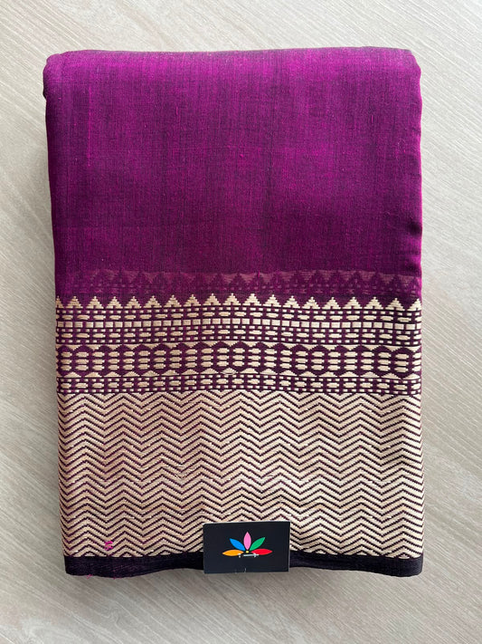 Double Tone (Magenta Purple/Black) Handwoven Bengal Soft Cotton Jamdani Saree- 27881