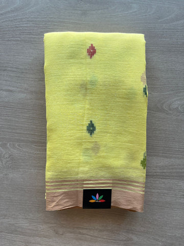 Pastel Yellow Bengal Soft Cotton Jamdani Saree (Without blouse)-29500