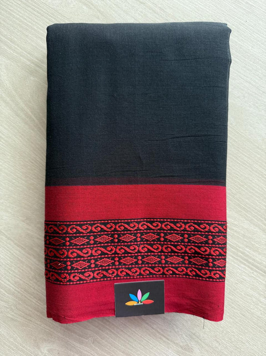 Simple Contrast Border Soft Cotton Saree (without blouse) -28491