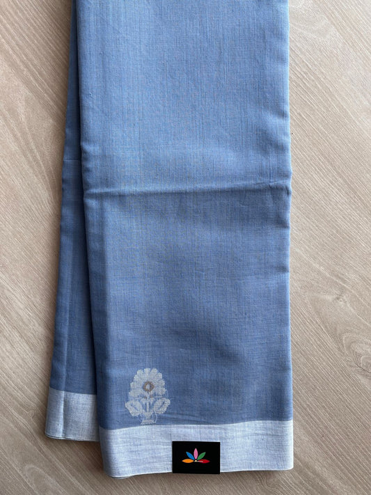 Polo Blue Handwoven Bengal Soft Cotton Saree -28541