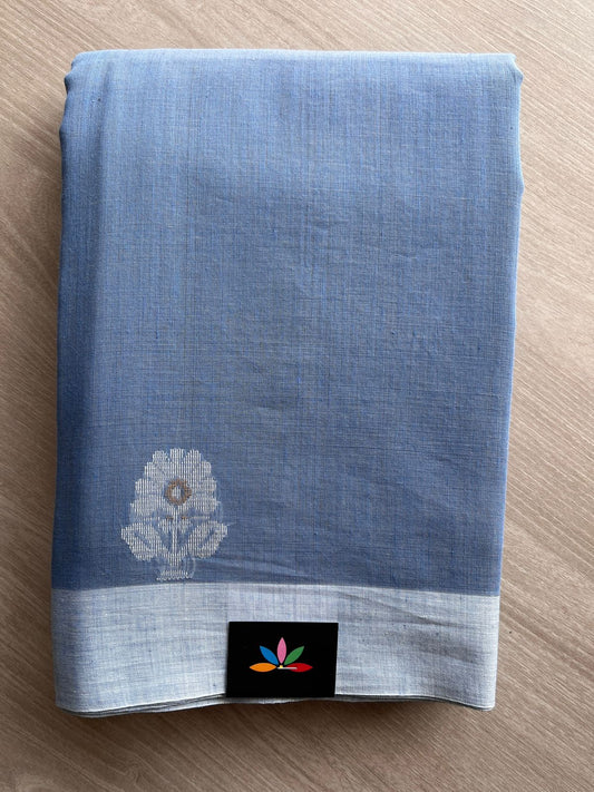 Polo Blue Handwoven Bengal Soft Cotton Saree -28541