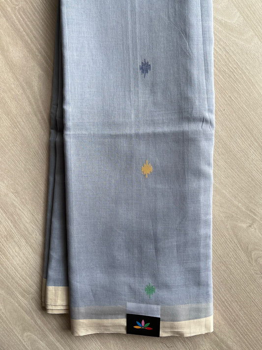 Cadet Gray Handwoven Bengal Soft Cotton Jamdani Saree -28544