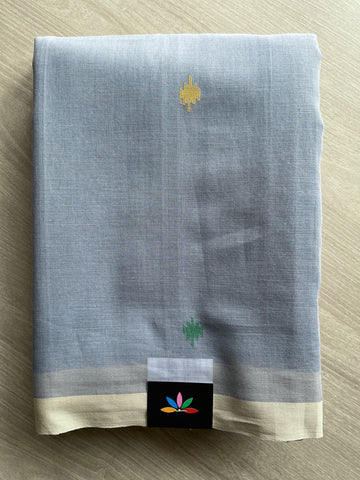 Cadet Gray Handwoven Bengal Soft Cotton Jamdani Saree -28544