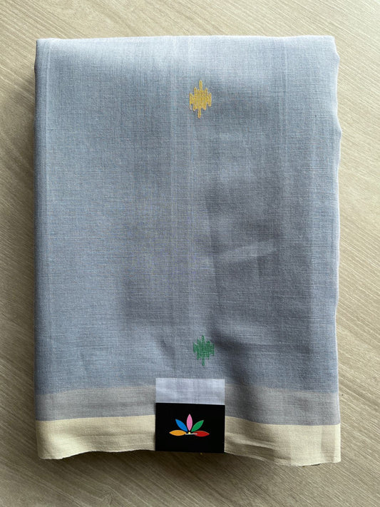 Cadet Gray Handwoven Bengal Soft Cotton Jamdani Saree -28544