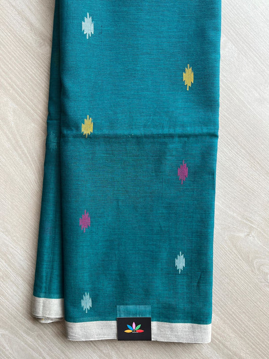 Pine Green Handwoven Bengal Soft Cotton Jamdani Saree -28542