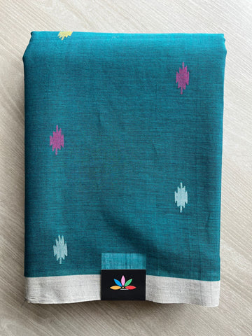 Pine Green Handwoven Bengal Soft Cotton Jamdani Saree -28542