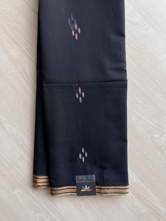 Black Handwoven Bengal Soft Cotton Jamdani Saree -28546