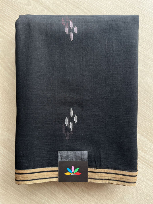 Black Handwoven Bengal Soft Cotton Jamdani Saree -28546