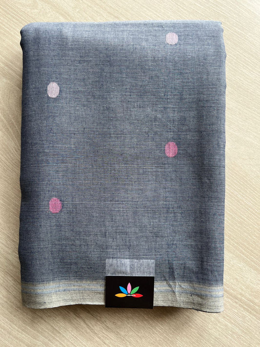 Seal Grey Handwoven Bengal Soft Cotton Jamdani Saree -28549