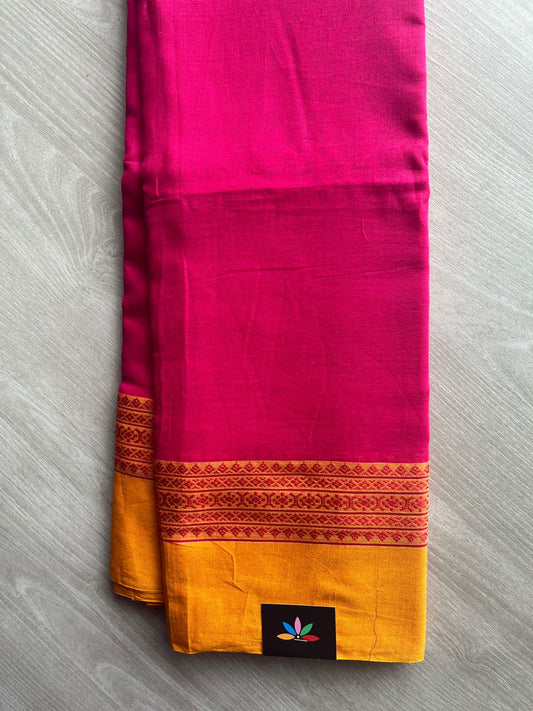 Vivid Pink Contrast Border Bengal Soft Cotton Saree (Without Blouse) - 32688_32689
