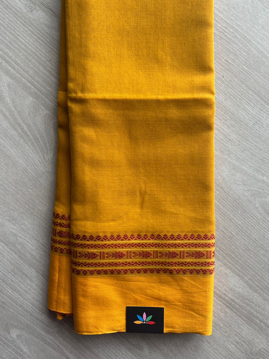 Golden Mustard Yellow Contrast Border Bengal Soft Cotton Saree (Without Blouse) - 32695-32699