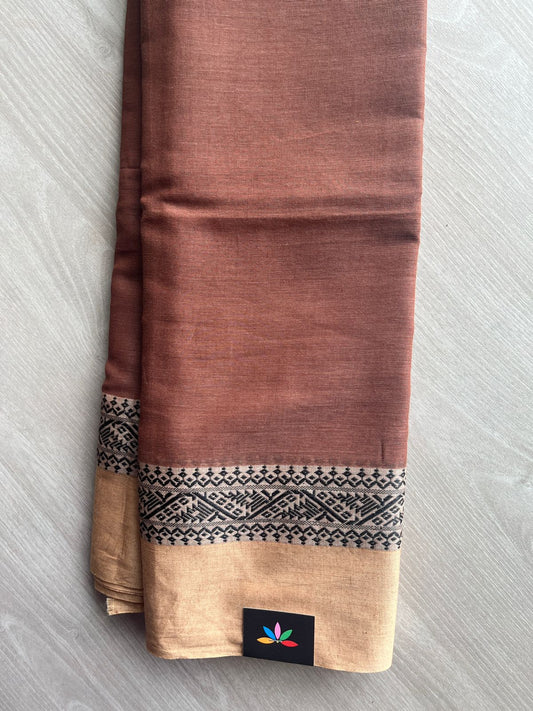 Chestnut Brown Contrast Border Bengal Soft Cotton Saree (Without Blouse) - 32700